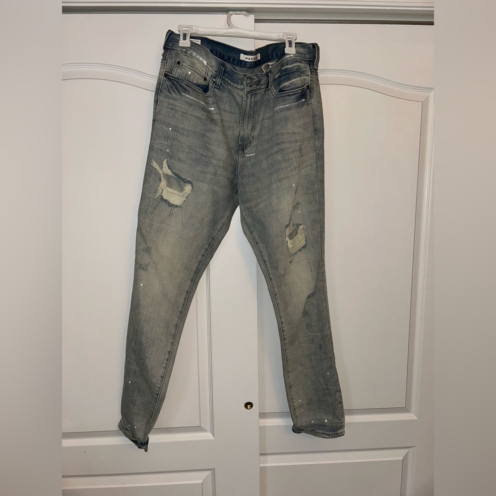 Slim fit PacSun ripped jeans with paint design #slimfit size 34x32